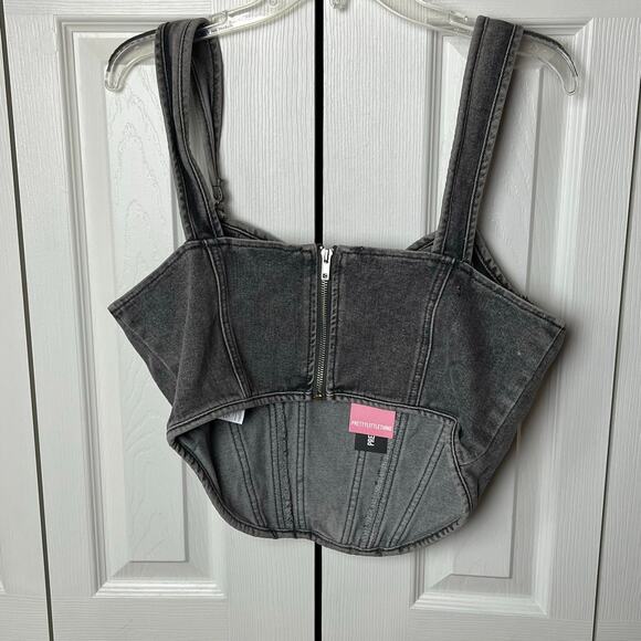 Pretty Little Thing Washed Gray Dip Hem Bust Cup Denim Corset 10 - Picture 3 of 7